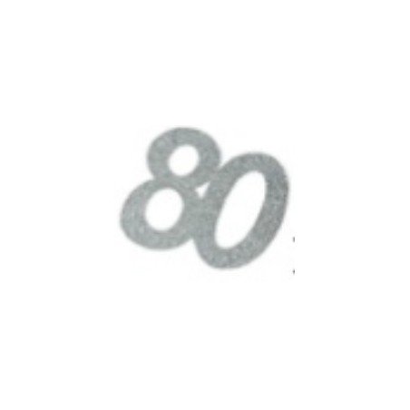 Numeri adesivi con paillettes, 80 anni, argento
