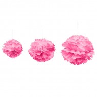 Déco de salle pompom tailles, ø 20, 30 et 40 cm, à suspendre, fuchsia