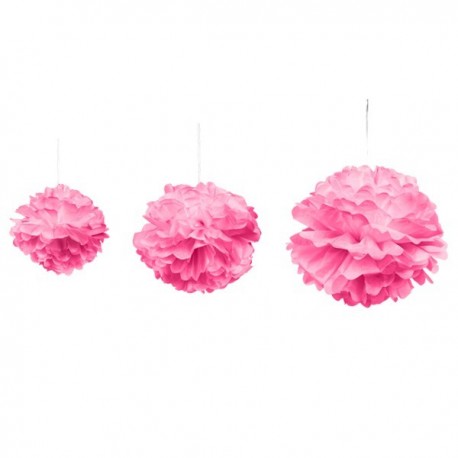 Déco de salle pompom tailles assorties , 3 pièces, fuchsia