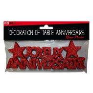 Decorazioni da tavola "Joyeux Anniversaire", 3D, glitter, rosso