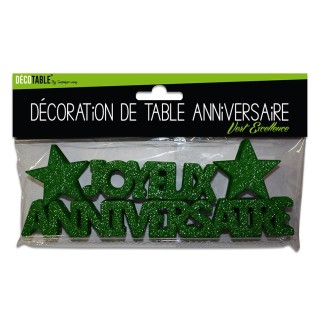 Tischdeko "Joyeux anniversaire", 3D, mit pailletten, grün