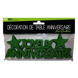 Tischdeko "Joyeux anniversaire", 3D, mit pailletten, grün