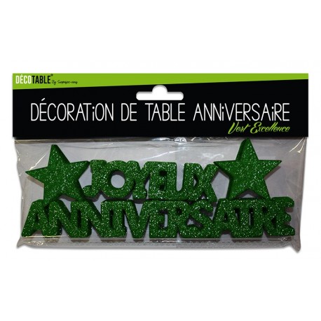 Déco de table "joyeux anniversaire", 3D, pailleté,vert excellence