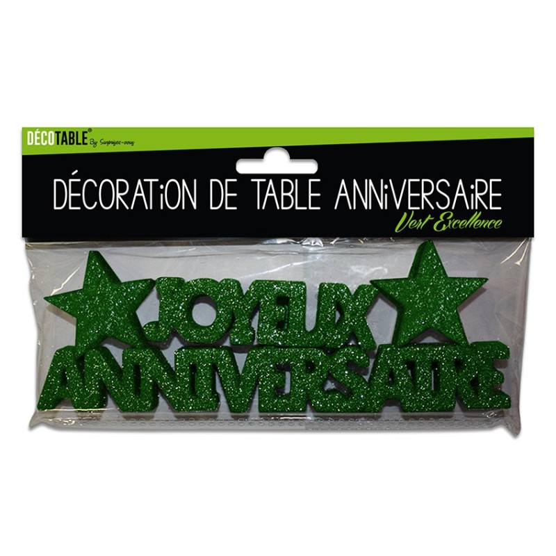 Decorazioni da tavola "Joyeux Anniversaire", 3D, glitter,verde