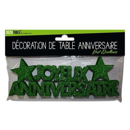 Tischdeko "Joyeux anniversaire", 3D, mit pailletten, grün
