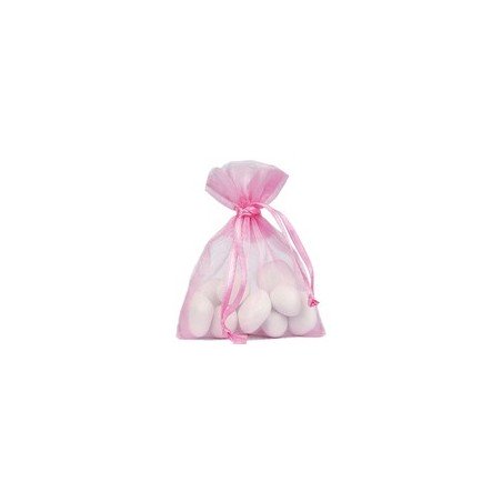 10 Sachets organdi, uni rose vif, 7.5 x 10 cm