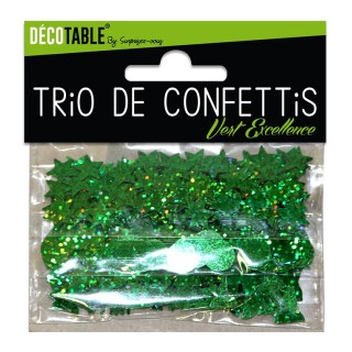 3 Konfettis-Sorten, Sphäre, Sterne und Gläse, grün