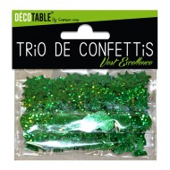 Trio de confettis, ronds, étoiles et coupes, vert excellence