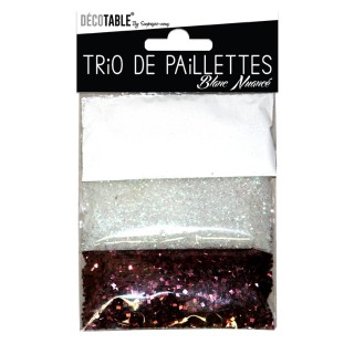 Trio de paillettes , 3 sachets de paillettes nuancées blanc