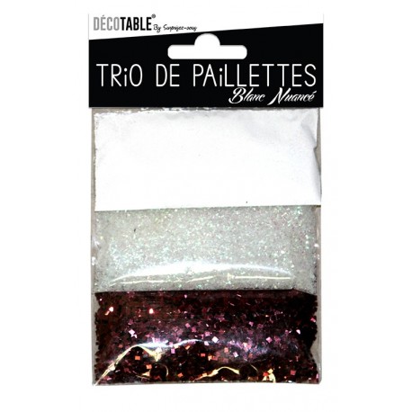 Trio de paillettes , 3 sachets de paillettes nuancées blanc