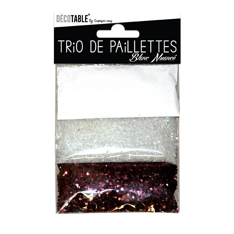 Trio de paillettes , 3 sachets de paillettes nuancées blanc