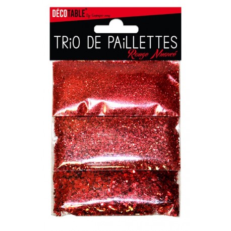 Trio de paillettes , 3 sachets de paillettes nuancées rouge