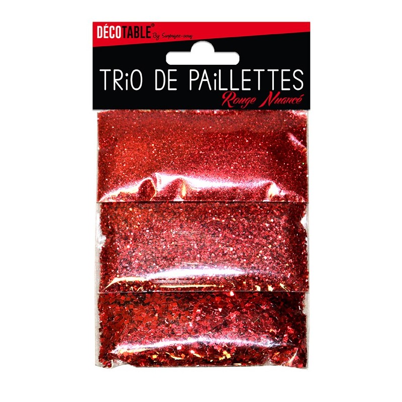 Trio de paillettes , 3 sachets de paillettes nuancées rouge