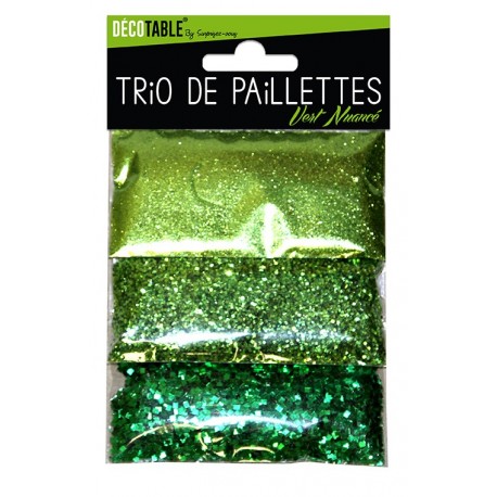 Trio de paillettes , 3 sachets de paillettes nuancées vert