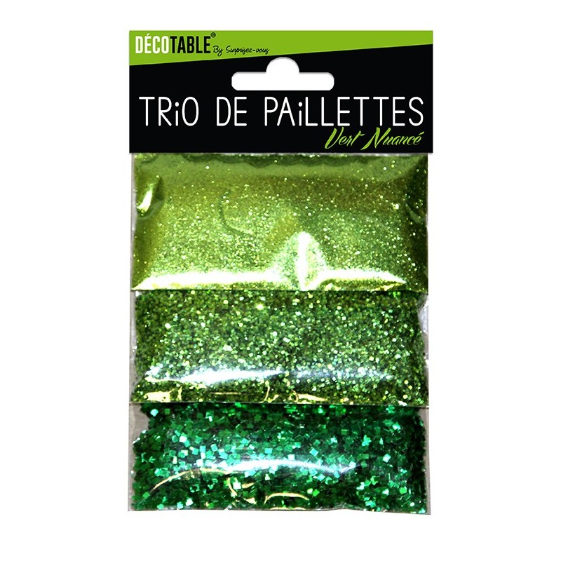Trio de paillettes , 3 sachets de paillettes nuancées vert