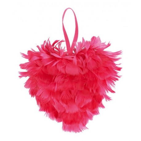 Coeur en plumes, fuchsia, 12 cm