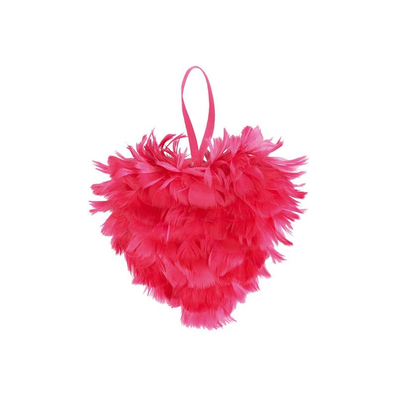 Coeur en plumes, fuchsia, 12 cm