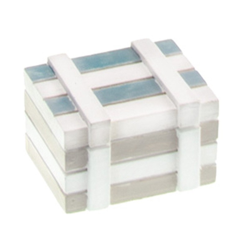 Meerschrein aus Holz weiss und hellblau, 7 cm x 5 cm x 4 cm