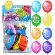 Sachet de 8 ballons joyeux anniversaire, ø 30 cm