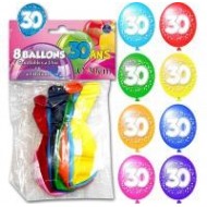 Sachet de 8 ballons 30 ans, ø 30 cm