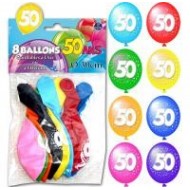 Sachet de 8 ballons 50 ans, ø 30 cm