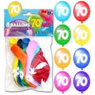 Sachet de 8 ballons 70 ans, ø 30 cm