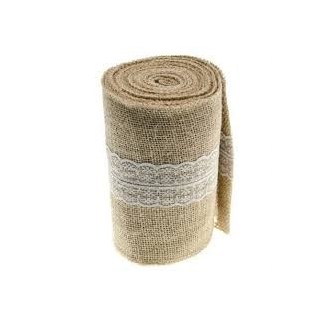 Chemin de table en toile de jute avec dentelle 14.5cmx5m