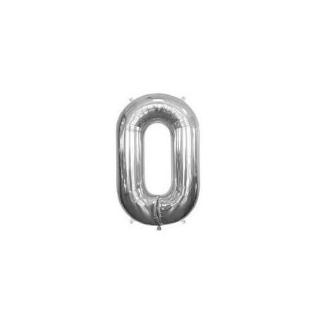 Ballon métal argent, 86cm, chiffre 0