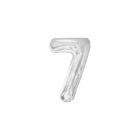 Ballon métal argent, 86cm, chiffre 7