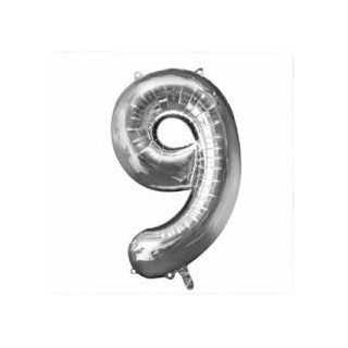 Pallone metallizato argento, 86cm, numero 9