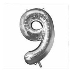 Pallone metallizato argento, 86cm, numero 9