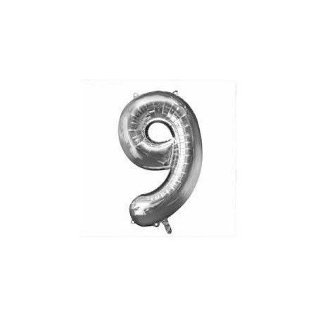 Pallone metallizato argento, 86cm, numero 9