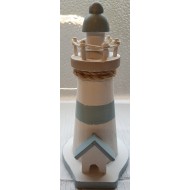 Hölzerner Leuchtturm, weiß, himmelblau, 18cm.