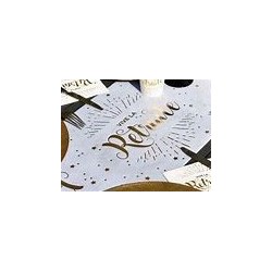 Runner "Vive la retraite" 30x5m, scritta metallica in oro bianco.