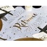Runner "Vive la retraite" ( viva la pensione)30x5m, scritta metallica in oro bianco.( viva la pensione)