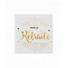 20 Tovaglioli di carta " vive la retraite" ( viva la pensione)12,5x12,5 cm, bianchi con scritta metallica dorata.