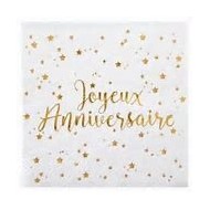 20 Papierservietten 3plis "Joyeux Anniversaire" 12,5x12,5 cm.