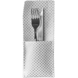 Bustine per posate, puntini metallici argento, 10x25cm