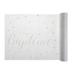 Chemin de table Baptême blanc 30cm x 5m