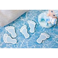 Confettis de table en bois "Pied de bébé" bleu ,10pces