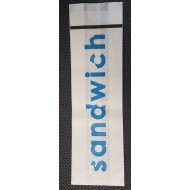 100 weiße Sandwich-Tasche Inschrift blau 9x3x30cm
