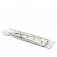 1 set di posate biodegradabili naturesse, tovagliolo coltello forchetta