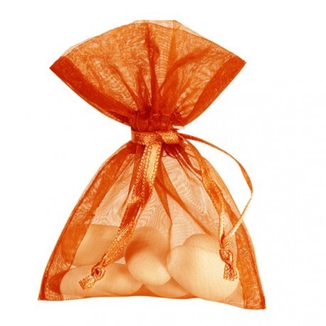10 Sachets organdi, uni orange, 7.5 x 10 cm