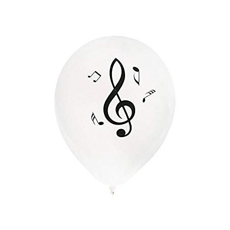 8 Black Music Balloons Schwarz bedruckt In Latex, Ø 23 cm