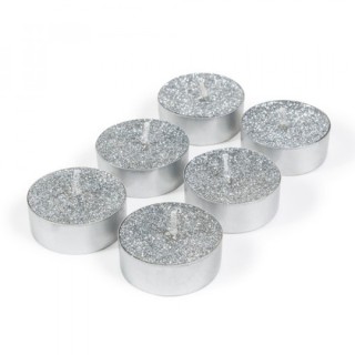 Set di 6 lumini, ø 3,5 cm, glitter argento