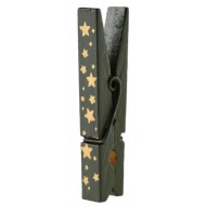 4 Pinces en bois, avec étoiles métallisées, kaki, 5cm
