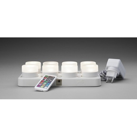 1 set completo di 8 LED mini, multicolore, con caricatore e telecomando, 48 x 50 mm