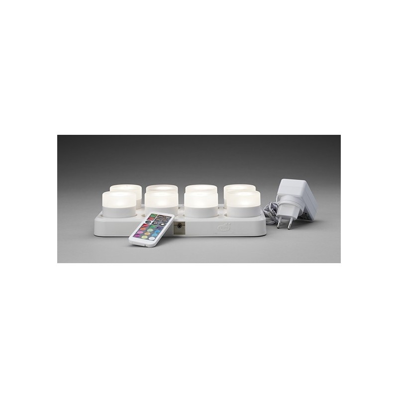 1 set complet de 8 Leds-mini, multicolore, avec chargeur et télécommande, 48 x 50 mm