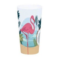Gobelet PP imprimé Flamand rose, D 9.2cmx17cm 700ml