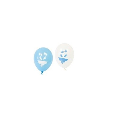 8 Ballons imprimés pied et main bleu, Ø 25 cm